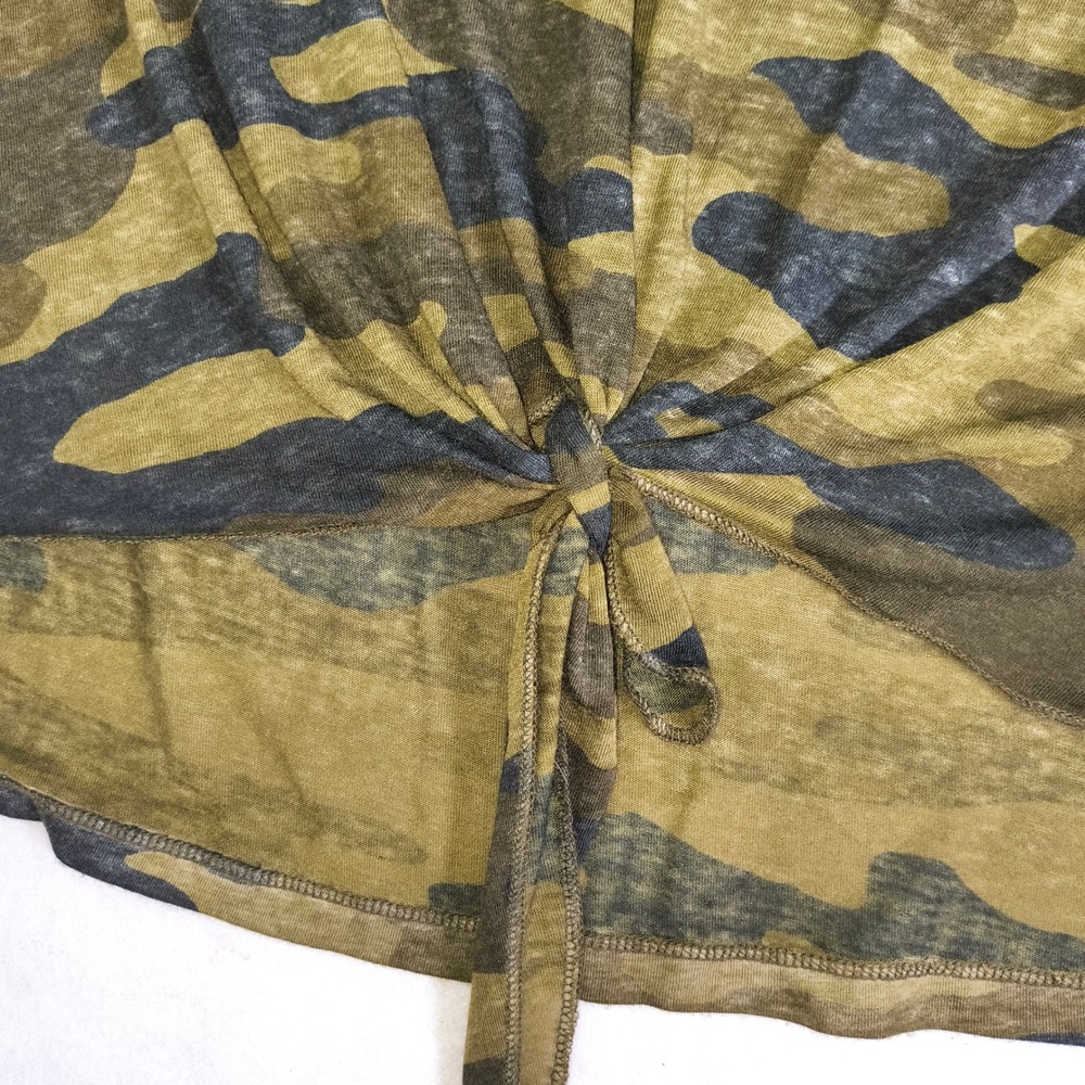 Lucky Brand Womens XL Camo Print Front Tie V-Neck Cap Sleeve Burnout Tee Olive - Picture 2 of 8